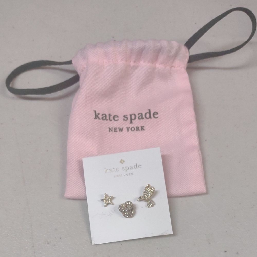 Kate Spade Grandma's Closet Gold Tone Earrings Trio - New